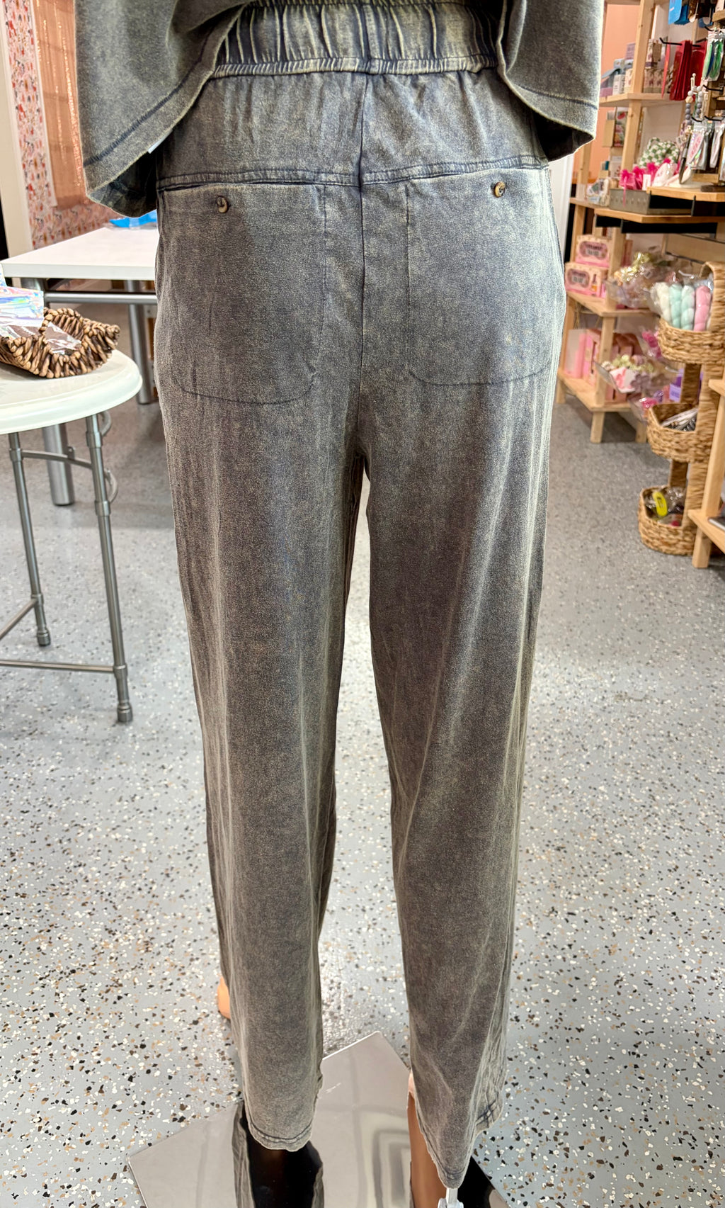 Mineral Washed Short Sleeve Top & Pant Set {Ash Black}