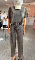 Mineral Washed Short Sleeve Top & Pant Set {Ash Black}