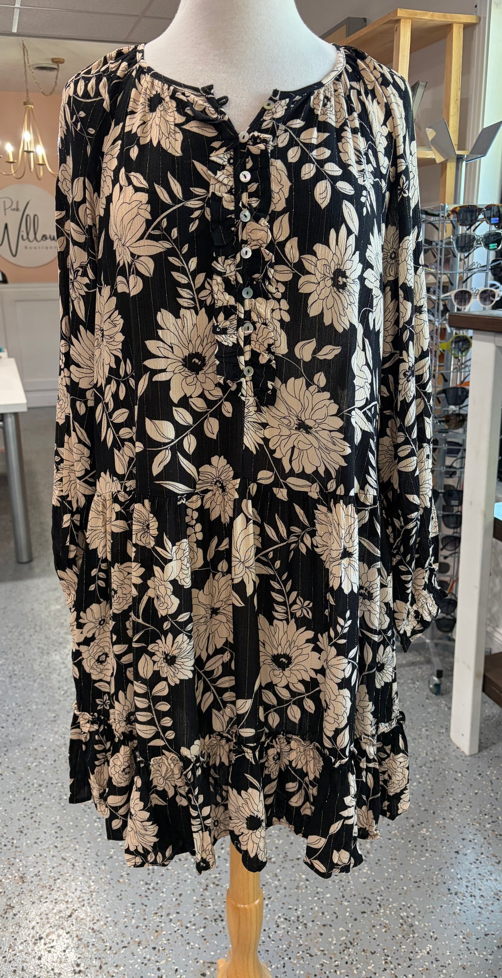 Floral Printed Long Sleeve Gauze Dress