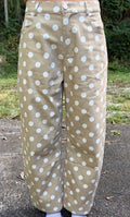 Polka Dot High Rise Barrel Pants {Taupe/White}