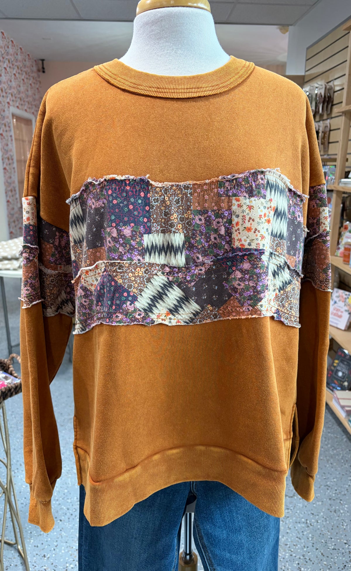 Patchwork Washed Knit Pullover