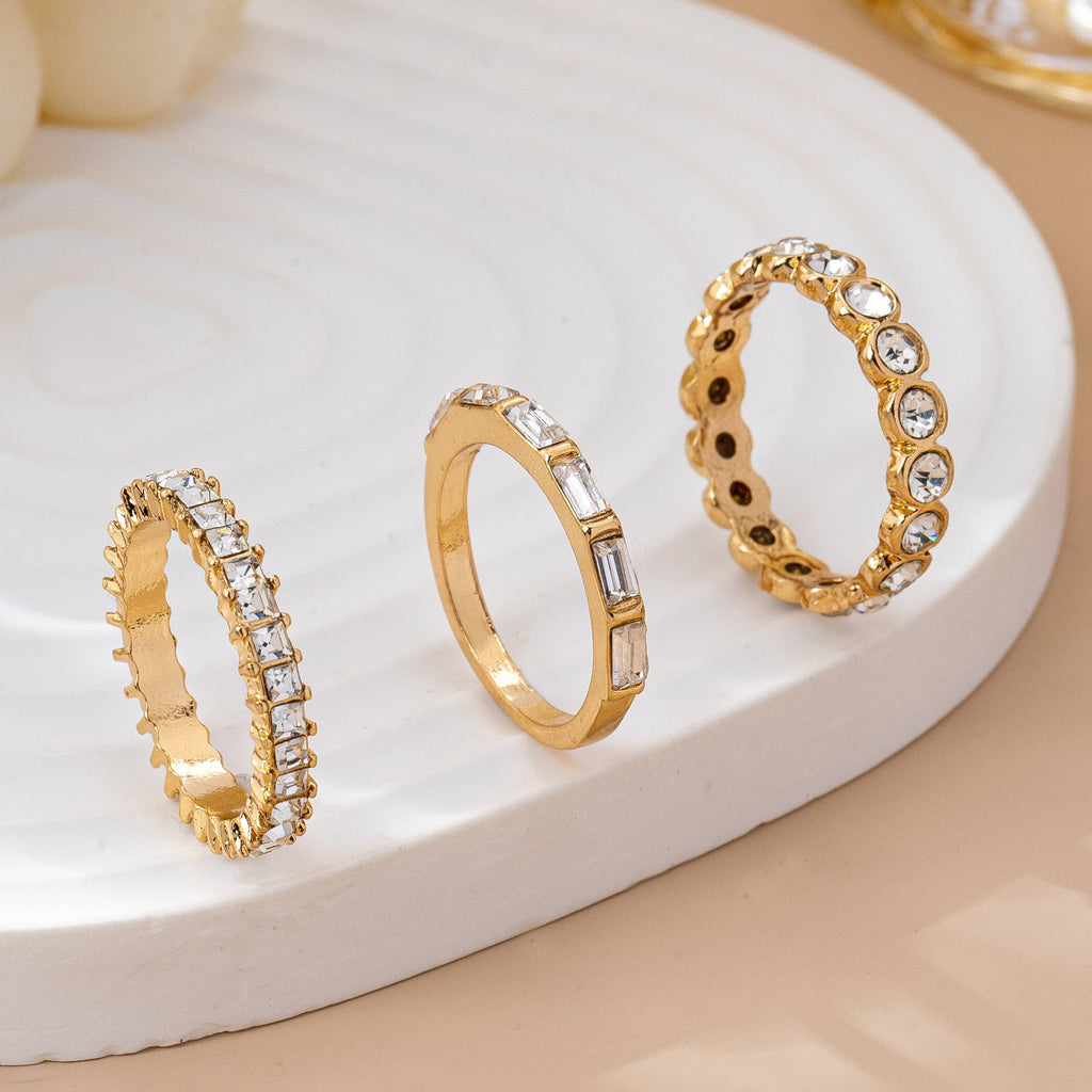 Gold-Tone Triple Crystal Stacking Ring Set