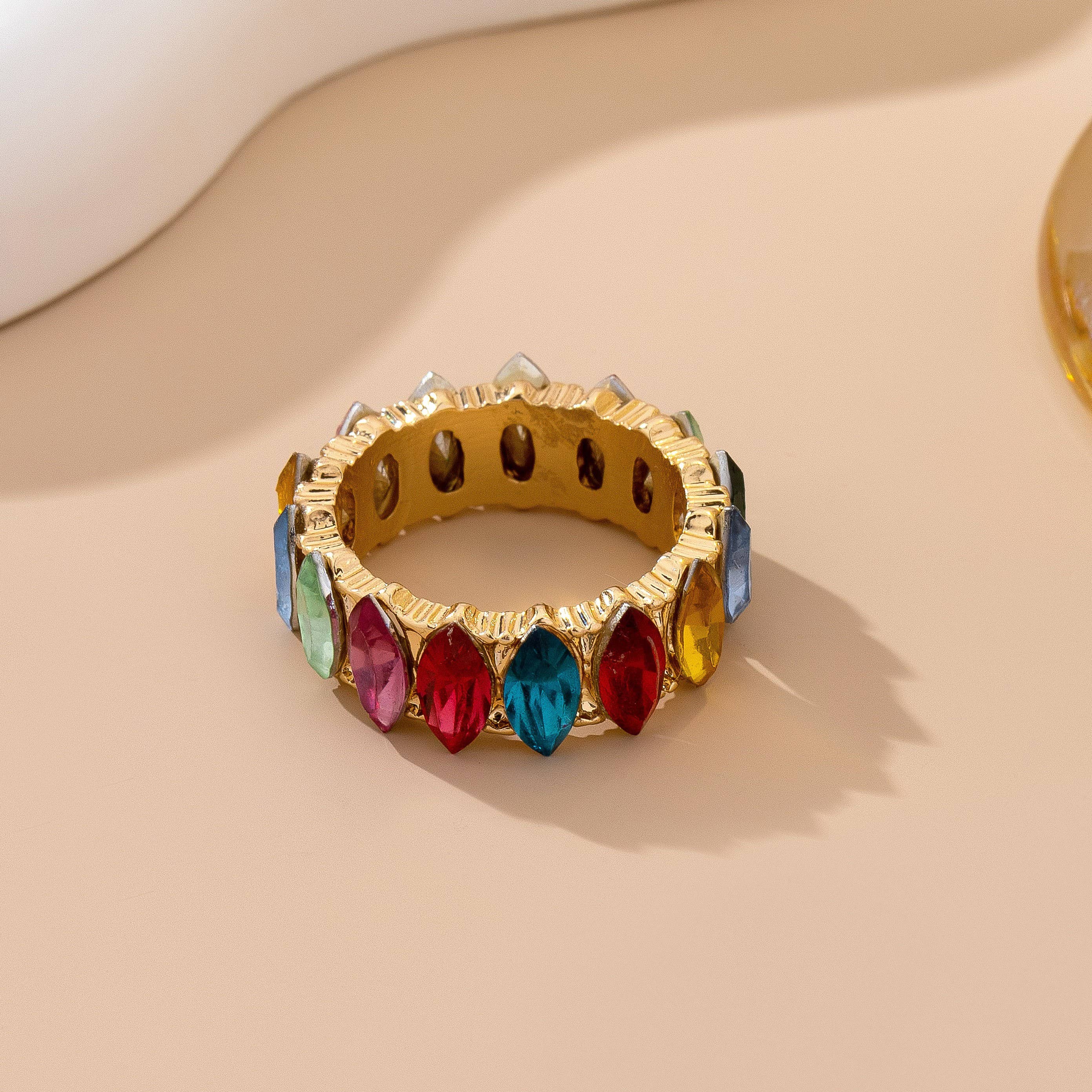 Rainbow Marquise Gem Eternity Band Ring