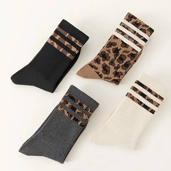 LEOPARD HALF CREW THROWBACK SOCKS