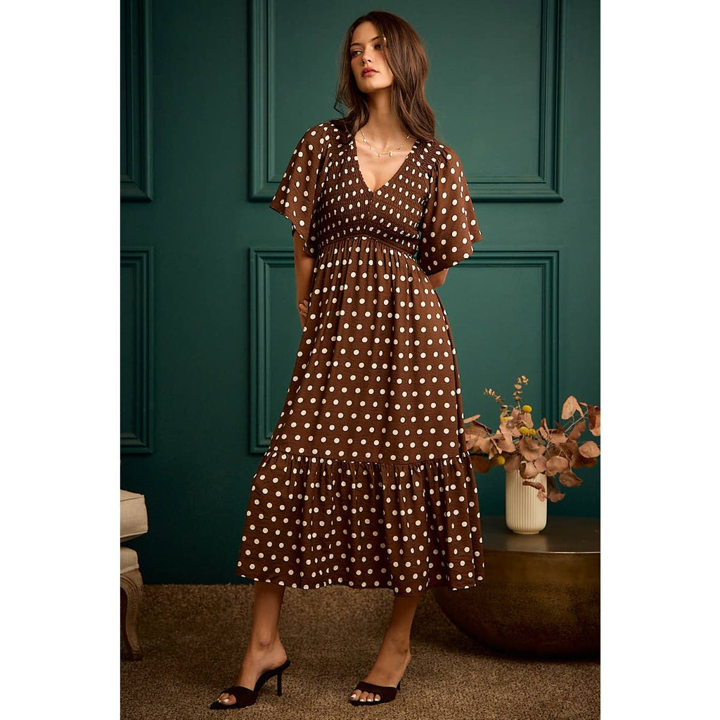 Polka Dot Flutter Sleeve Midi Dress