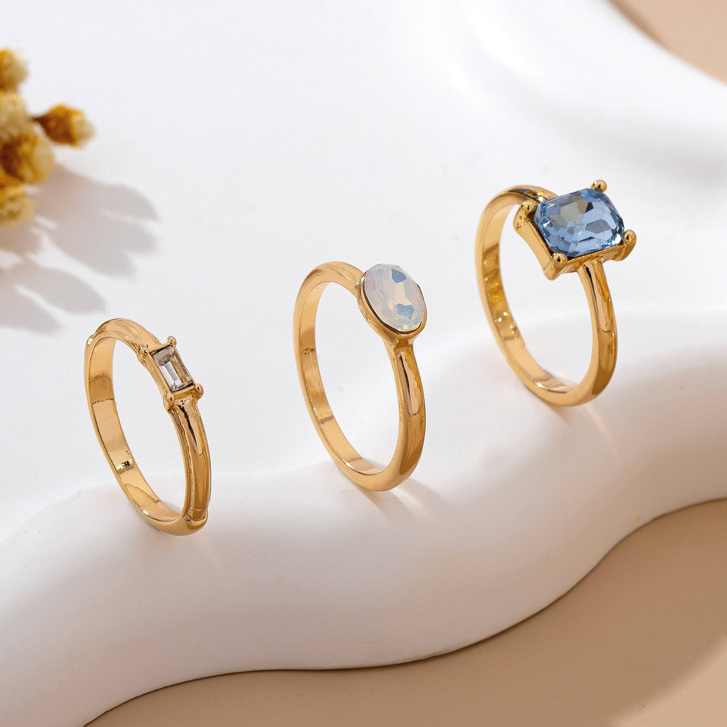 Aquamarine & Moonstone Triple Band Ring Set