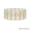Water Resistant Set of 6 4MM and 3MM Gold and Pearl Beaded Stretch Bracelets