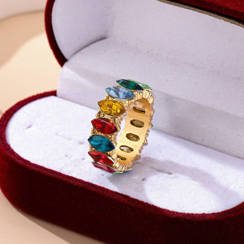 Rainbow Marquise Gem Eternity Band Ring