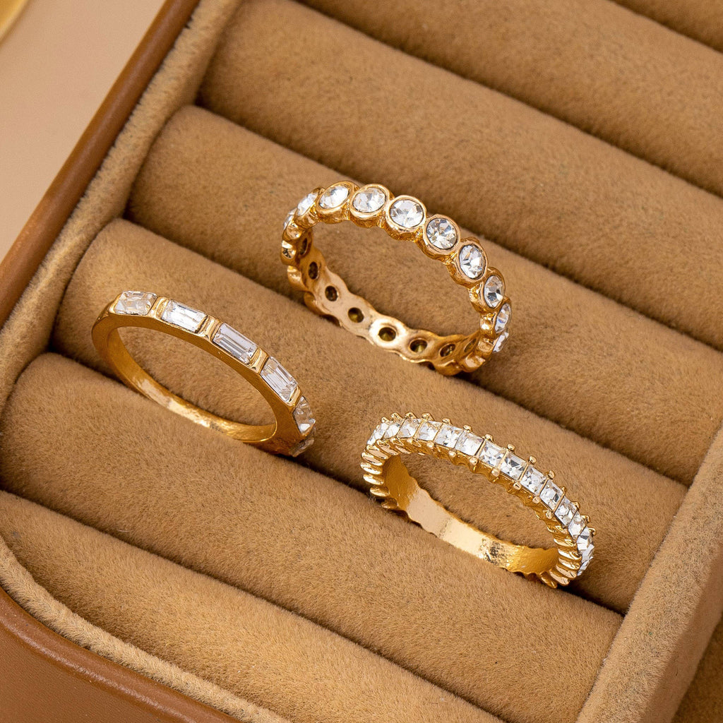 Gold-Tone Triple Crystal Stacking Ring Set
