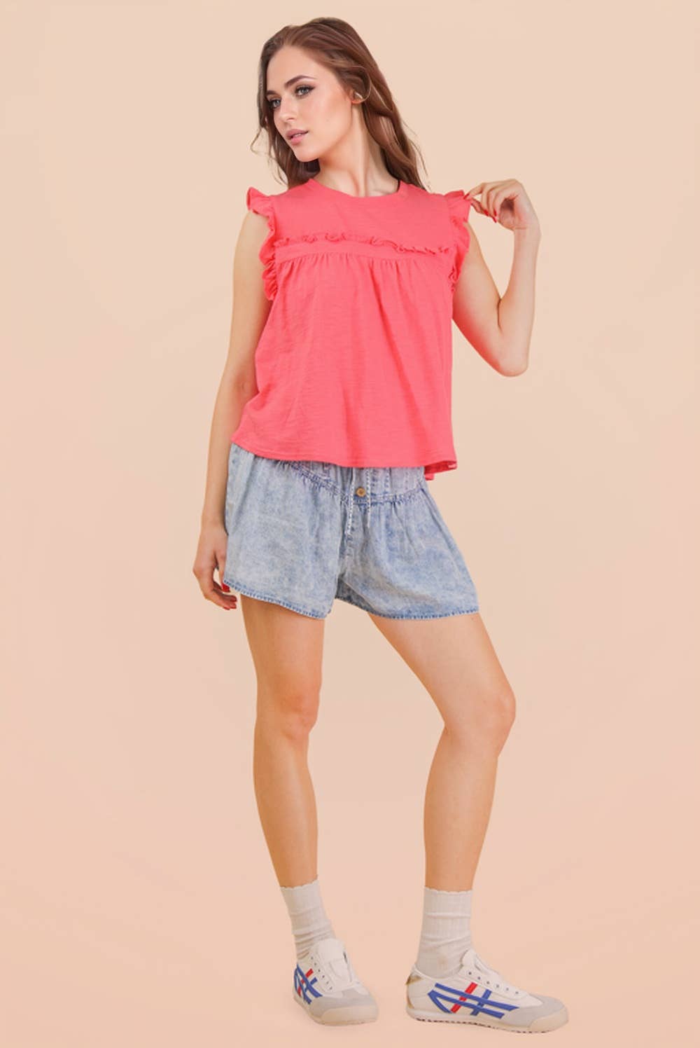 Washed Chambray Flare Shorts