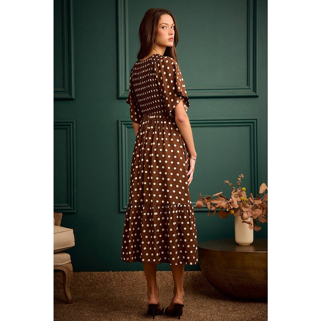 Polka Dot Flutter Sleeve Midi Dress