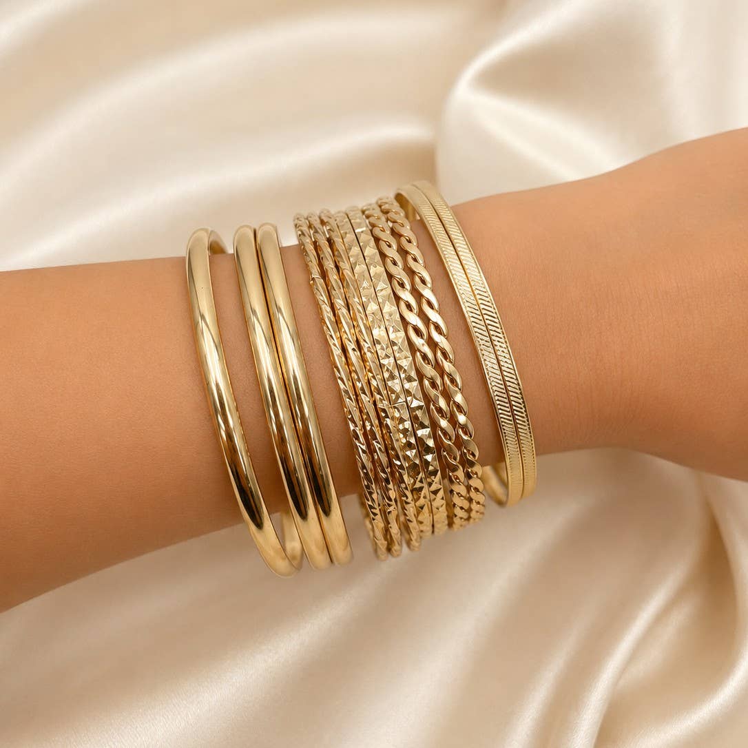 Gold-Tone Multi-Pattern Bangle Set