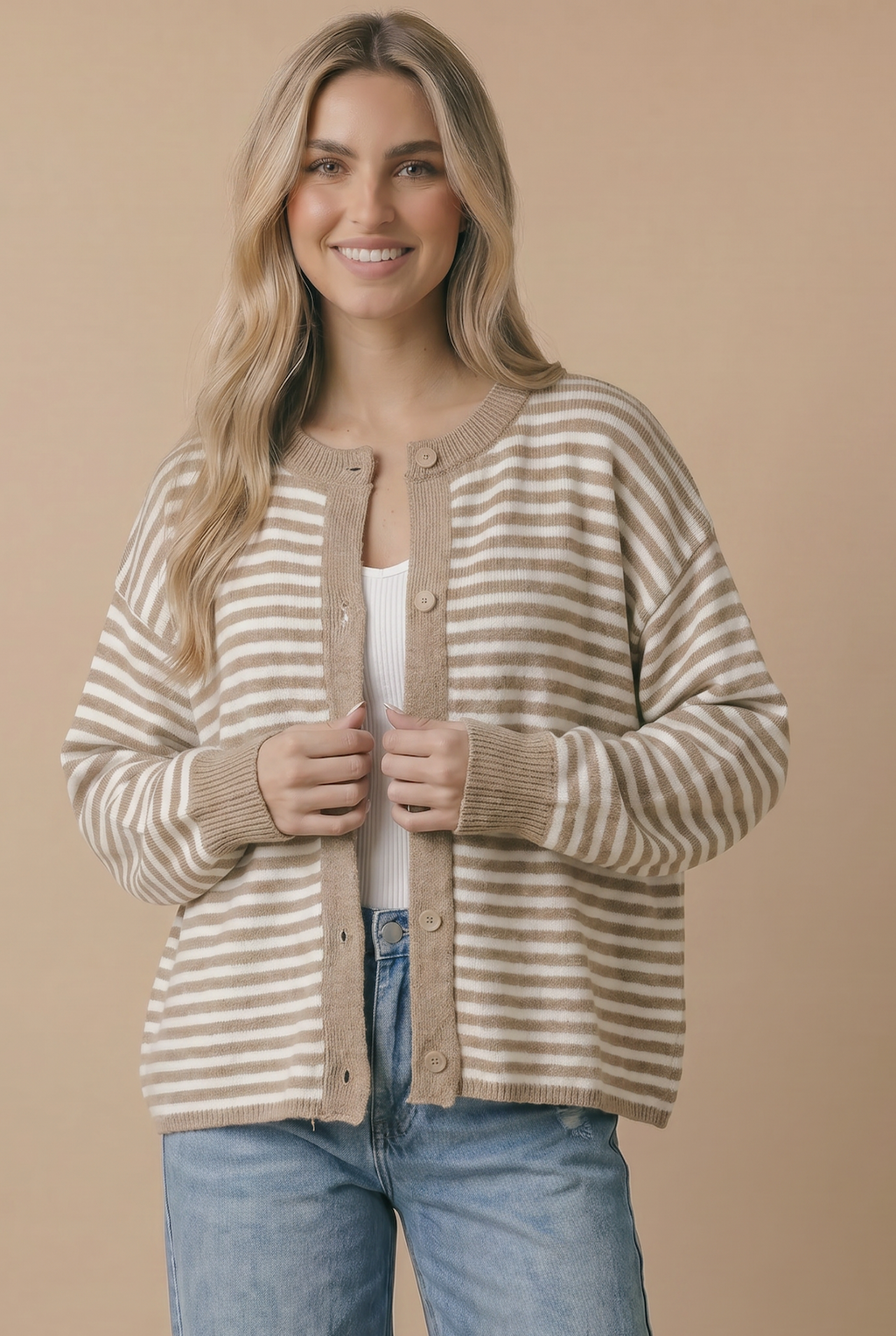 Oversized Striped Button Down Knit Cardigan