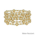 Water Resistant Set of 5 8MM & 4MM Gold and Pearl Beaded Stretch Bracelets