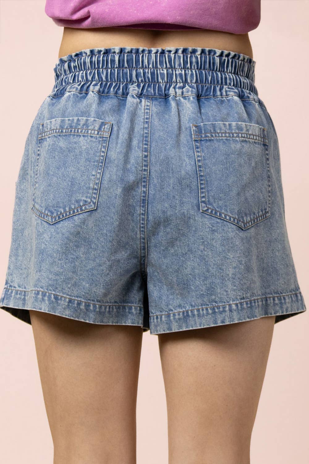 Elastic Waist Mineral Washed Chambray Shorts