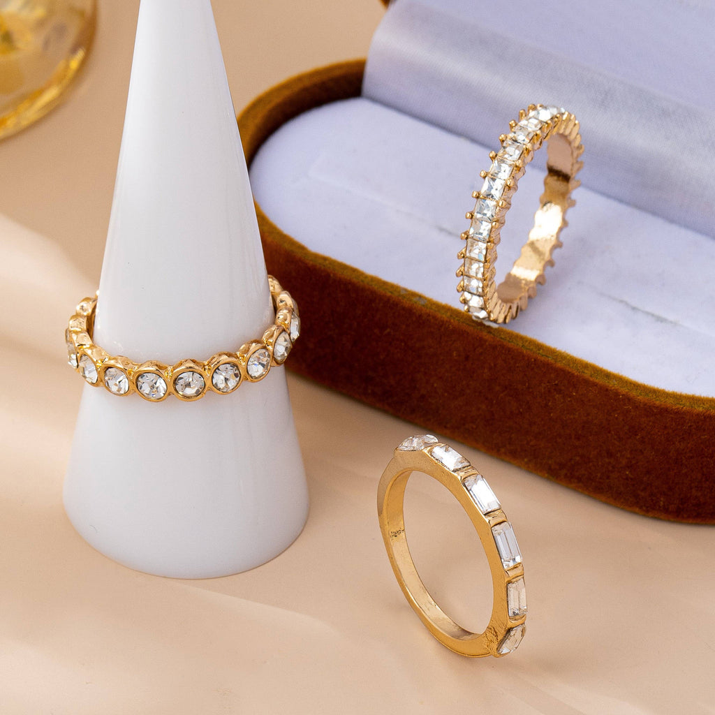 Gold-Tone Triple Crystal Stacking Ring Set