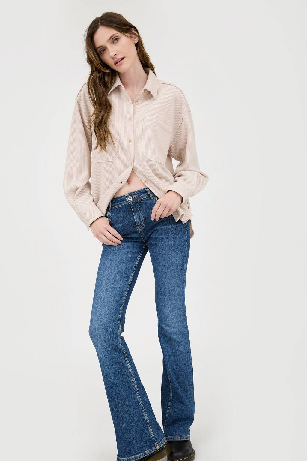 Ribbed Knit Button Down Top