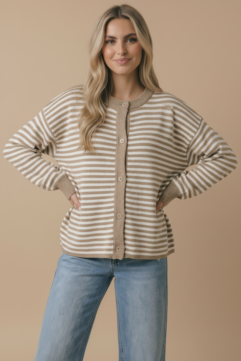 Oversized Striped Button Down Knit Cardigan