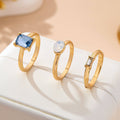 Aquamarine & Moonstone Triple Band Ring Set