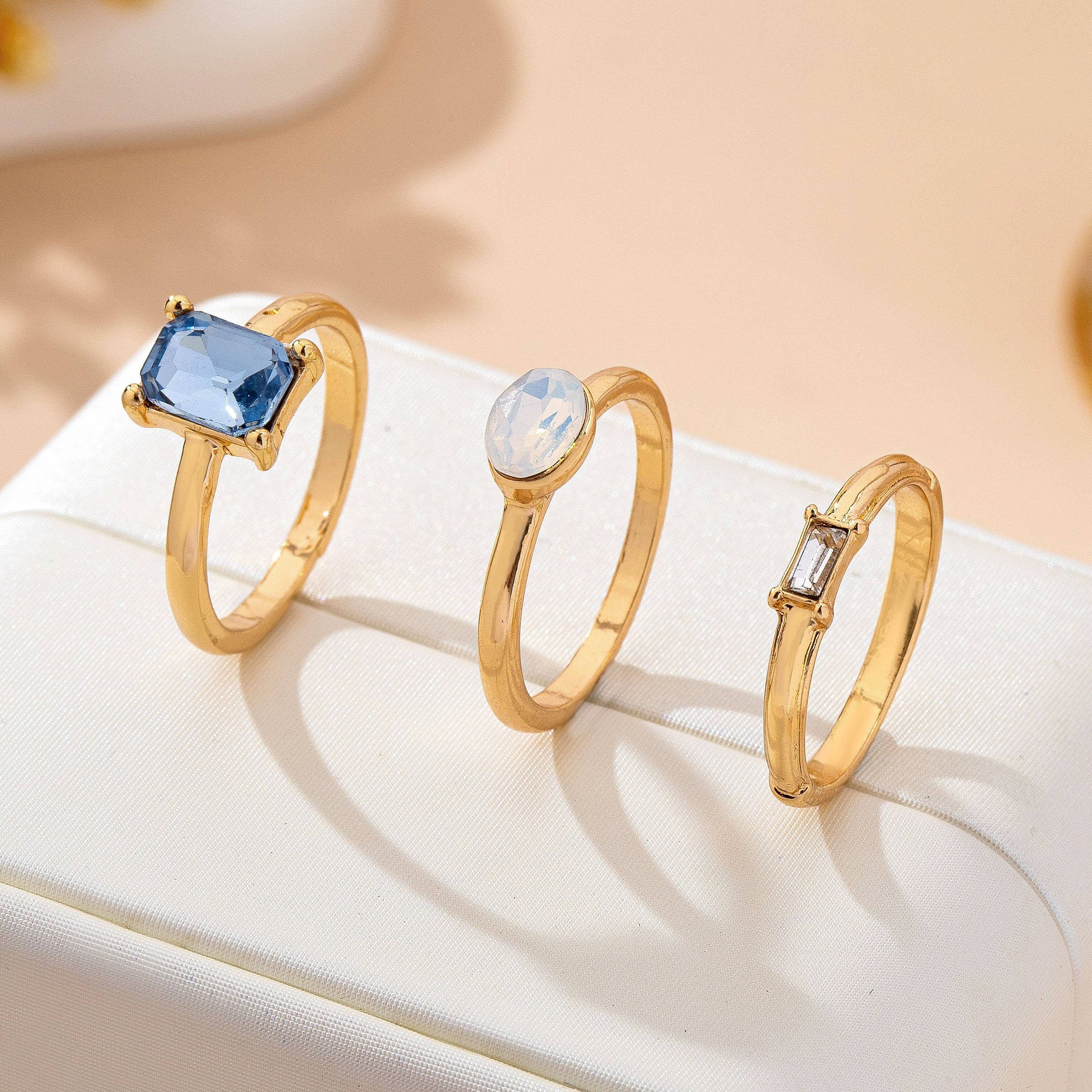 Aquamarine & Moonstone Triple Band Ring Set
