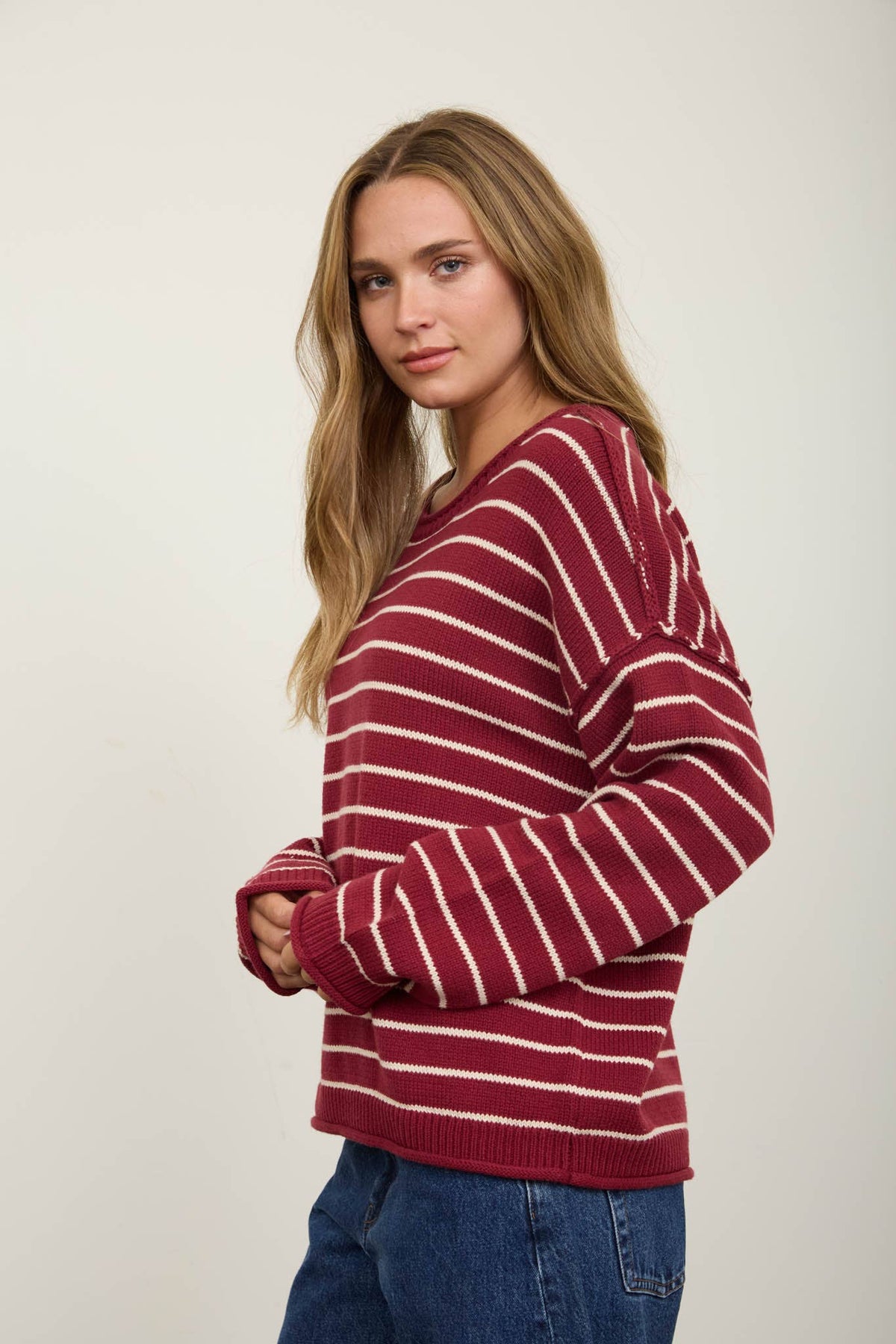 Stripe Crew Neck Sweater {Burgundy}
