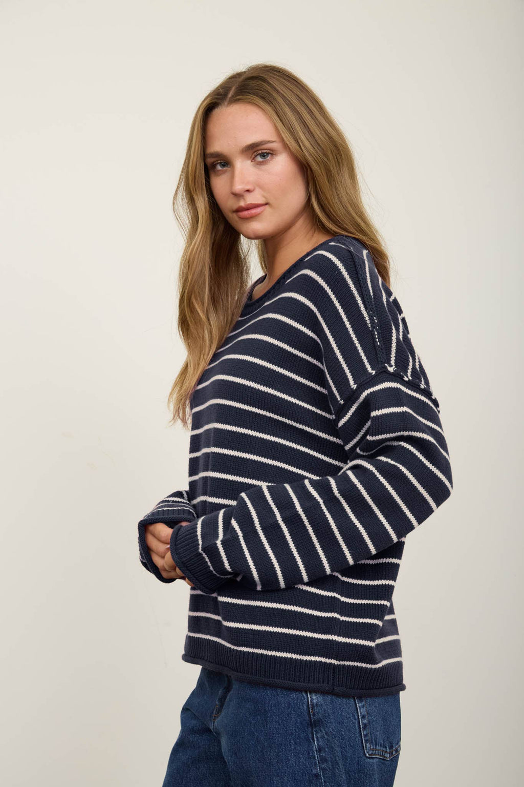 Stripe Crew Neck Sweater {Navy}