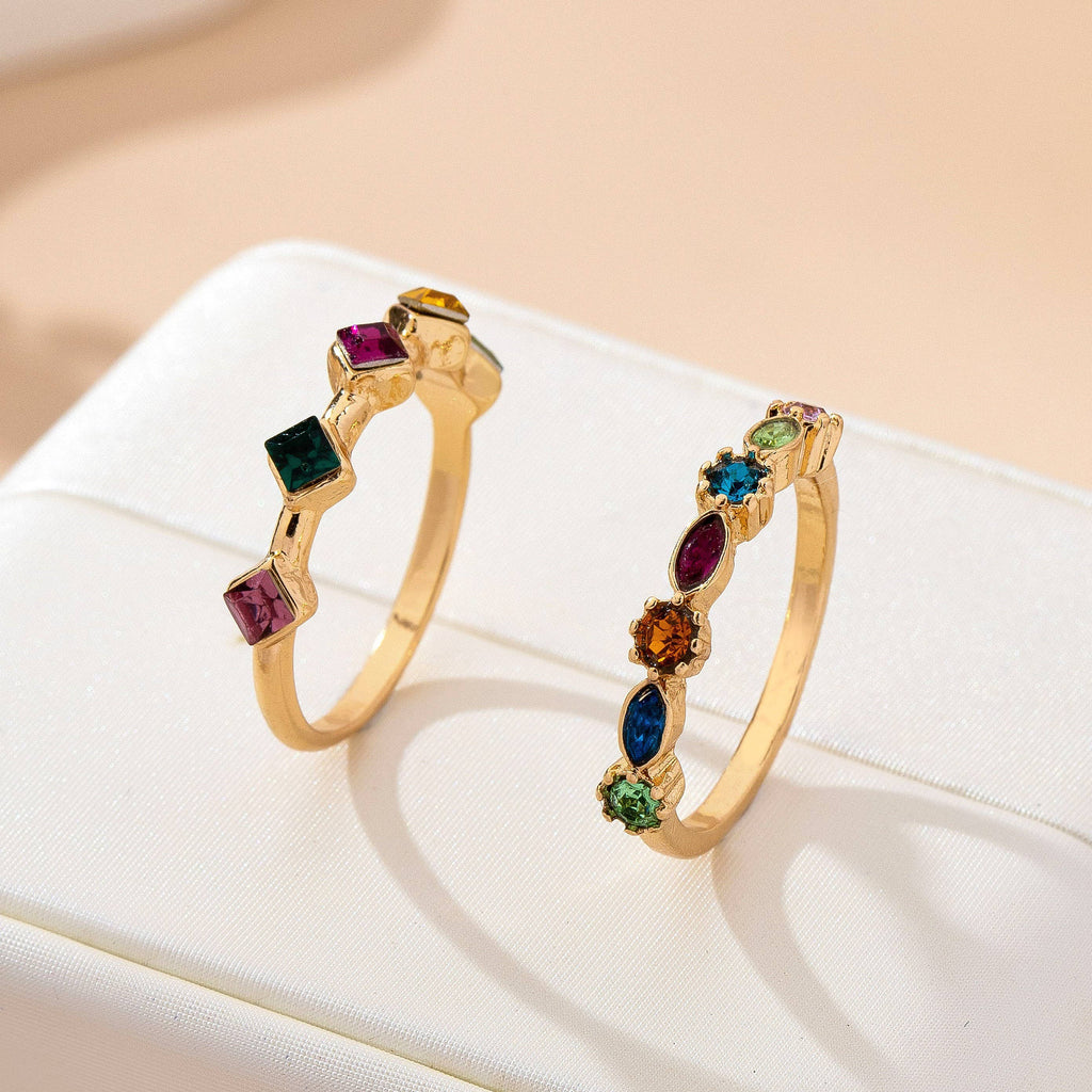 Rainbow Gemstone Cluster Statement Ring Set