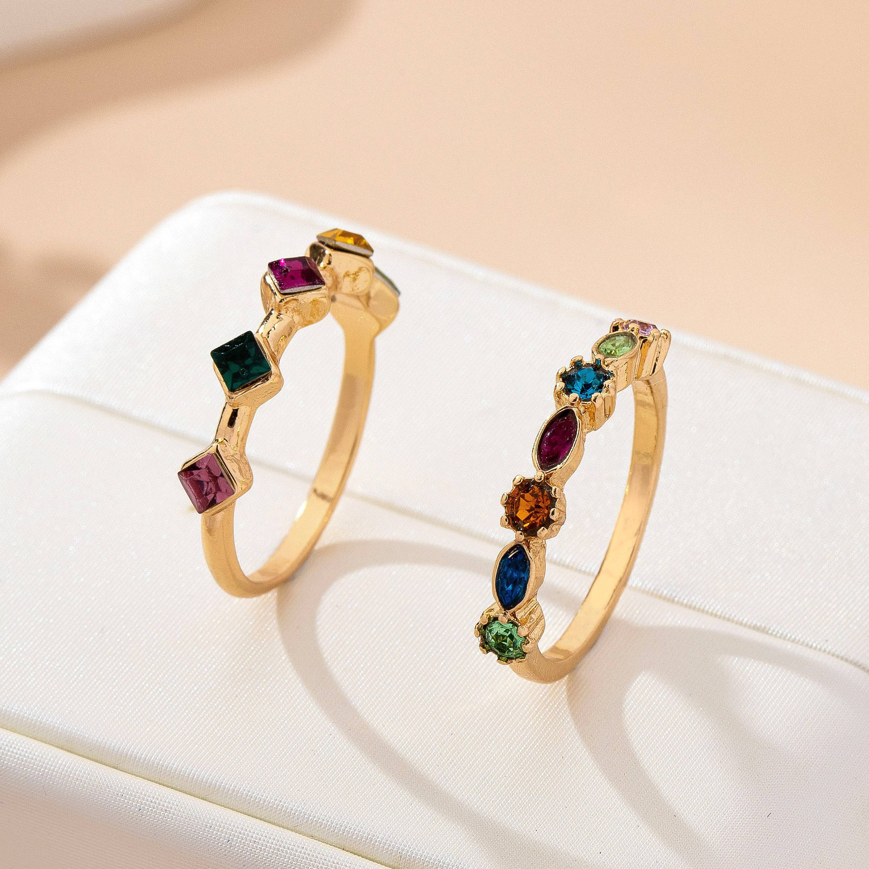 Rainbow Gemstone Cluster Statement Ring Set