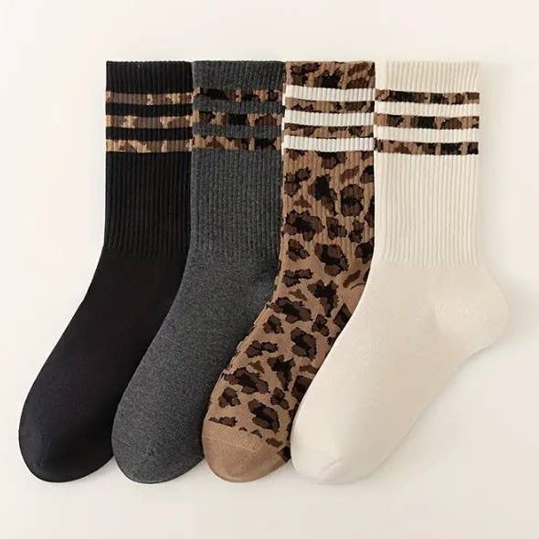 LEOPARD HALF CREW THROWBACK SOCKS