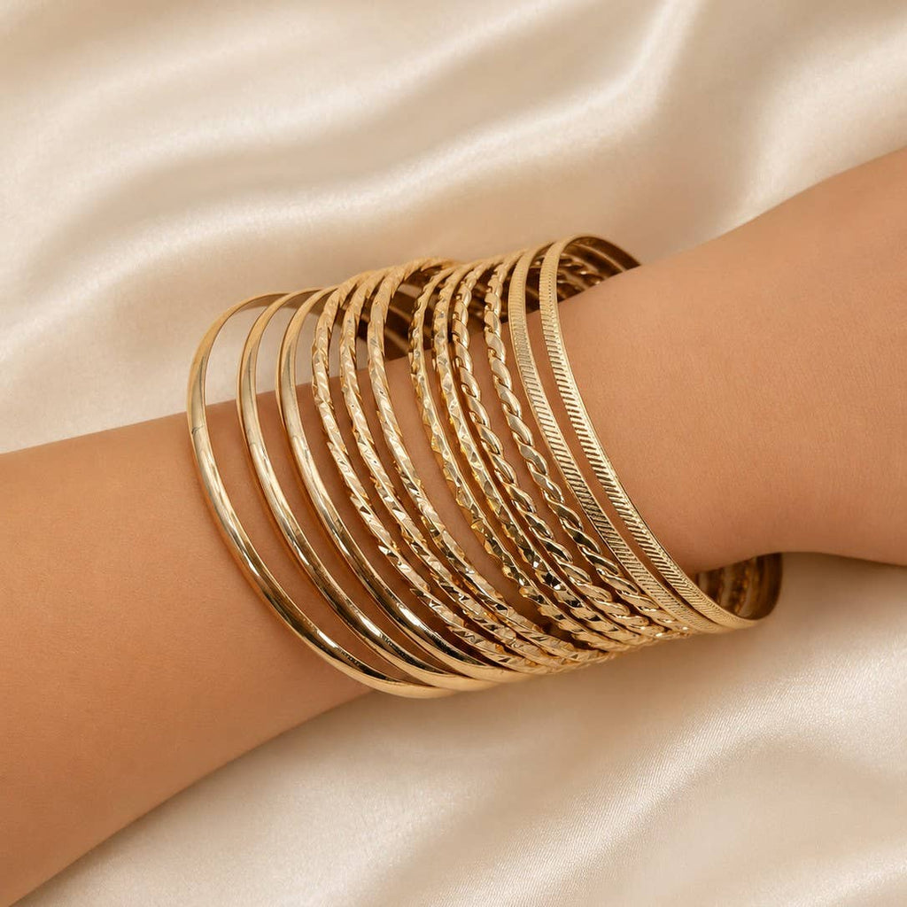 Gold-Tone Multi-Pattern Bangle Set