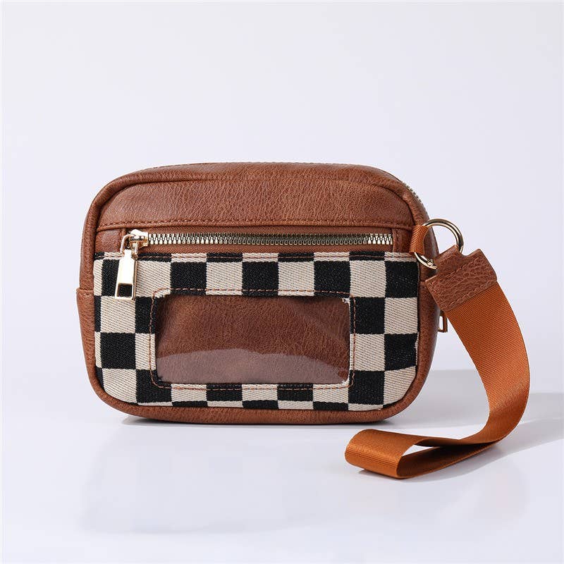 Multi-Zipper Checkered Pouch Wristlet