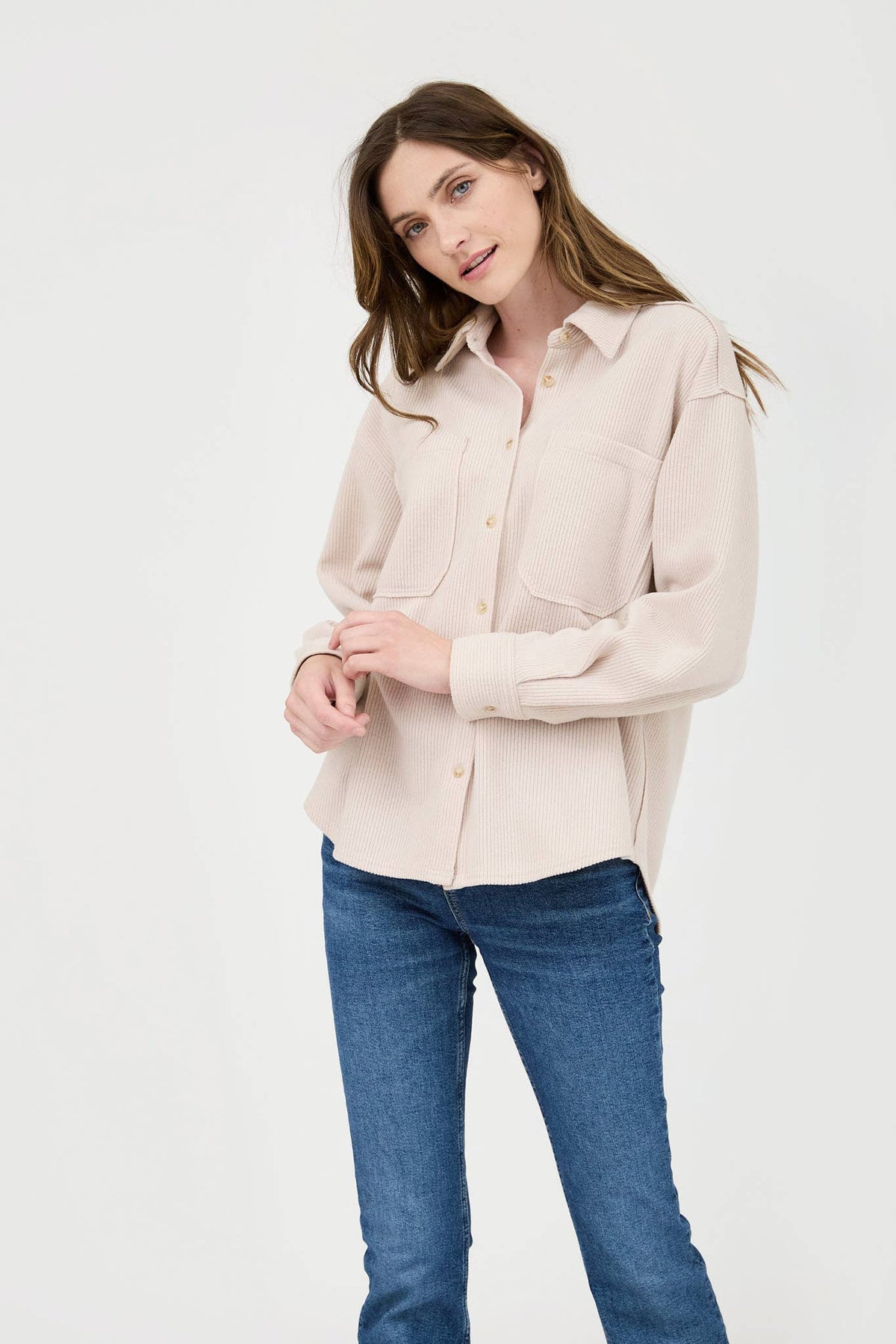 Ribbed Knit Button Down Top