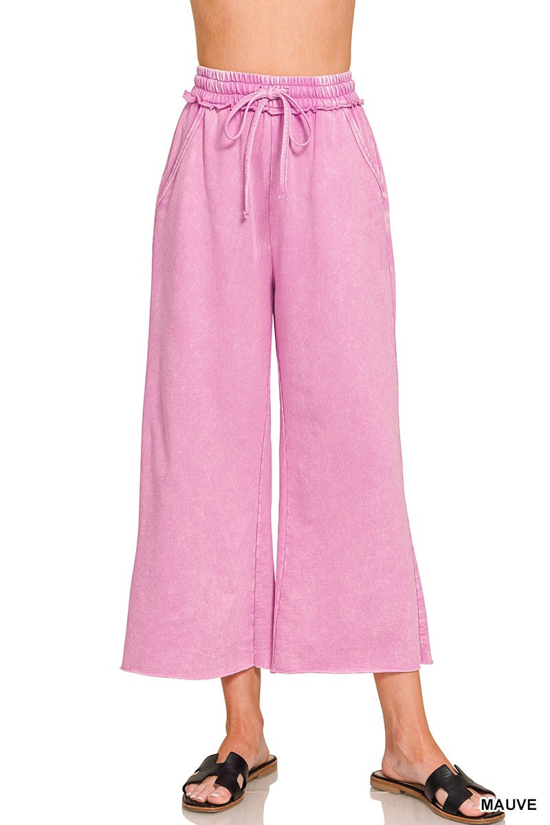 WASHED FRENCH TERRY FLARE PANTS {MAUVE}