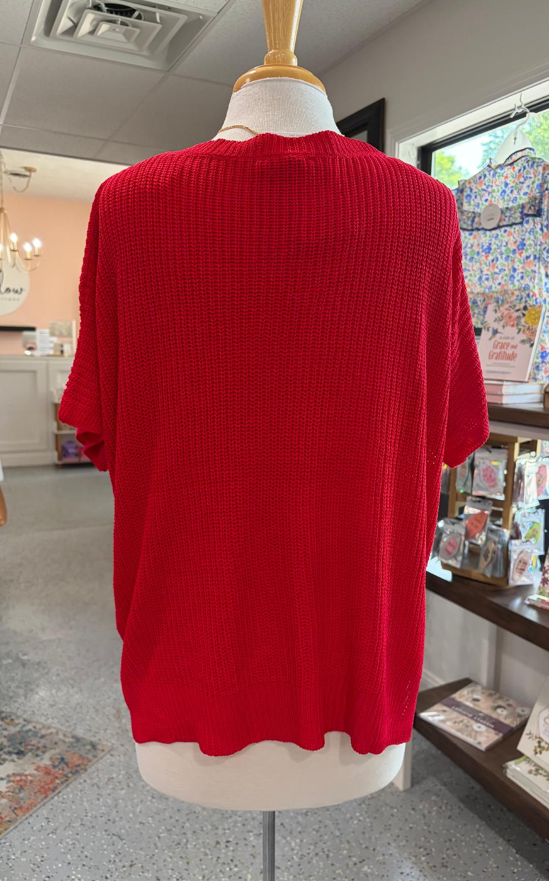 V-Neck Ribbed Short Sleeve Sweater Top