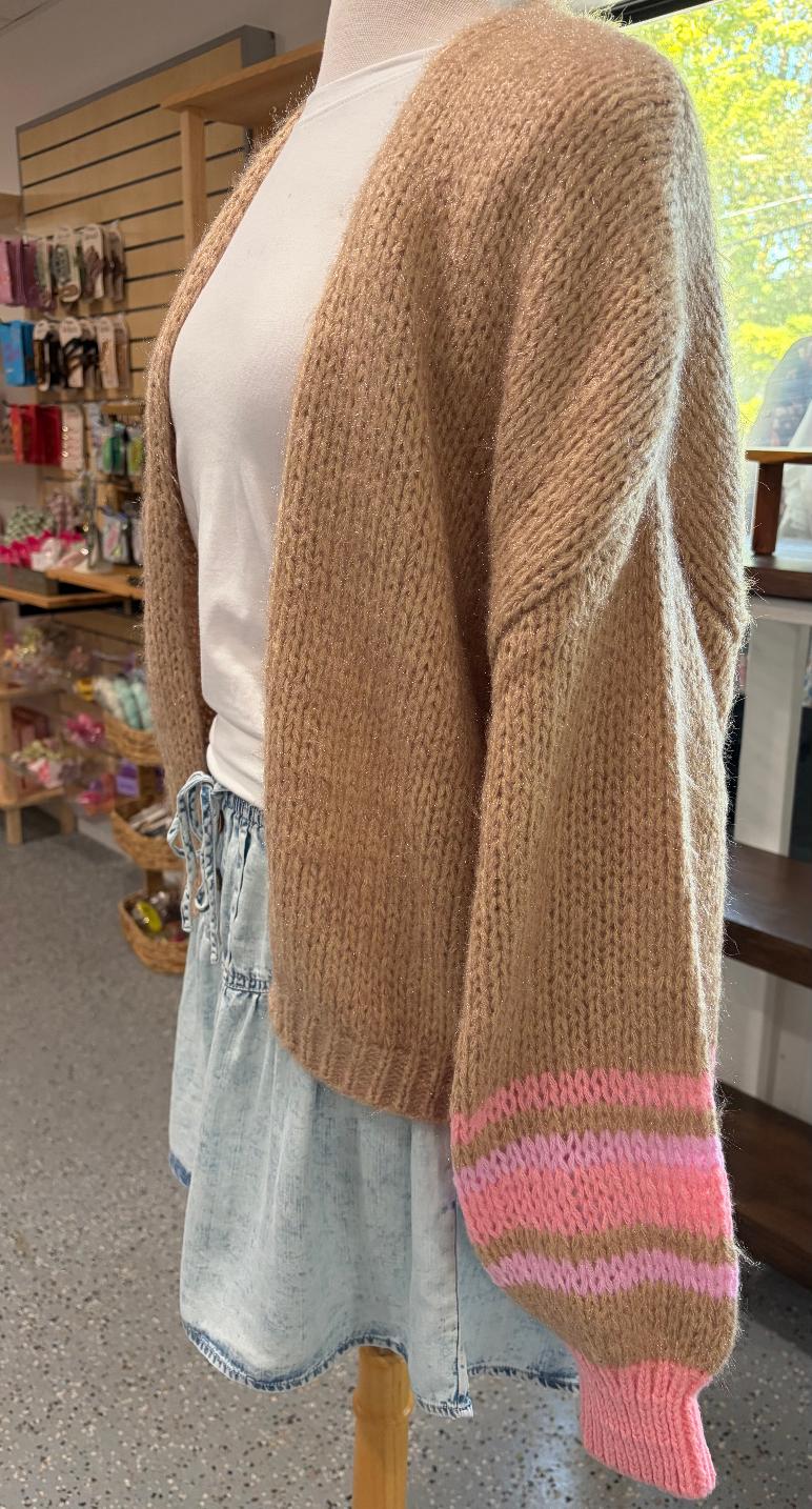 Striped Bubble Sleeve Cardigan