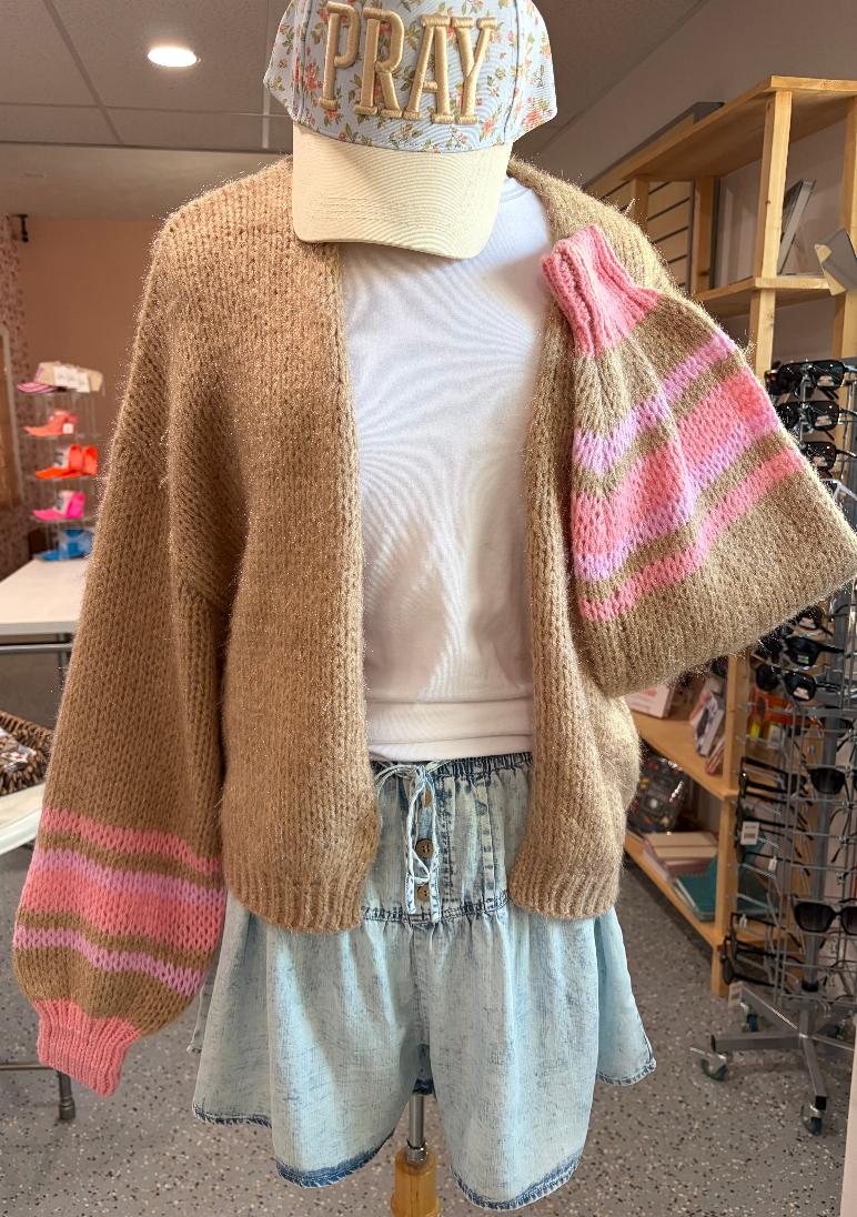 Striped Bubble Sleeve Cardigan