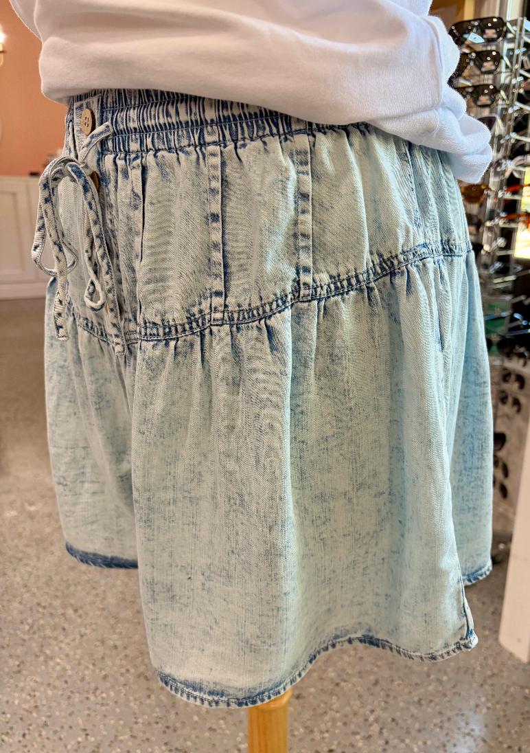 Washed Chambray Flare Shorts