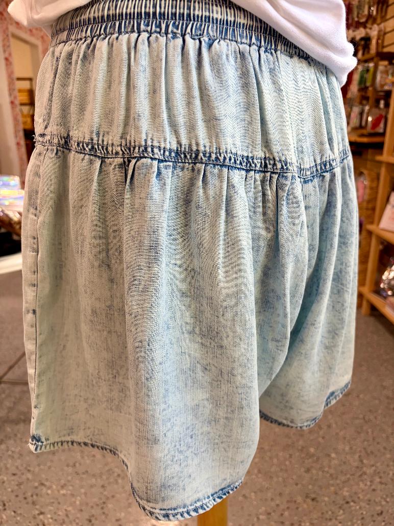 Washed Chambray Flare Shorts