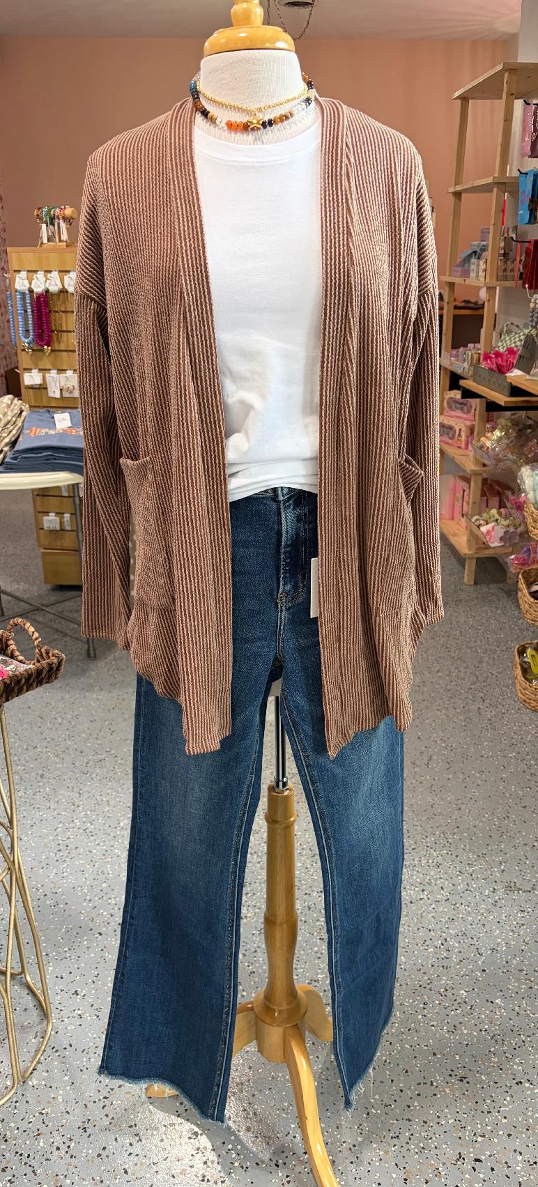 Ribbed Knit Long Sleeve Cardigan