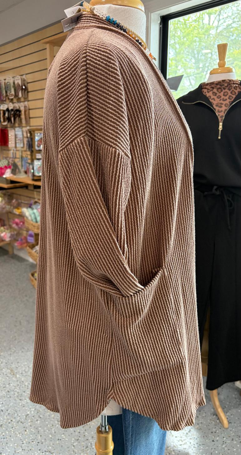 Ribbed Knit Long Sleeve Cardigan