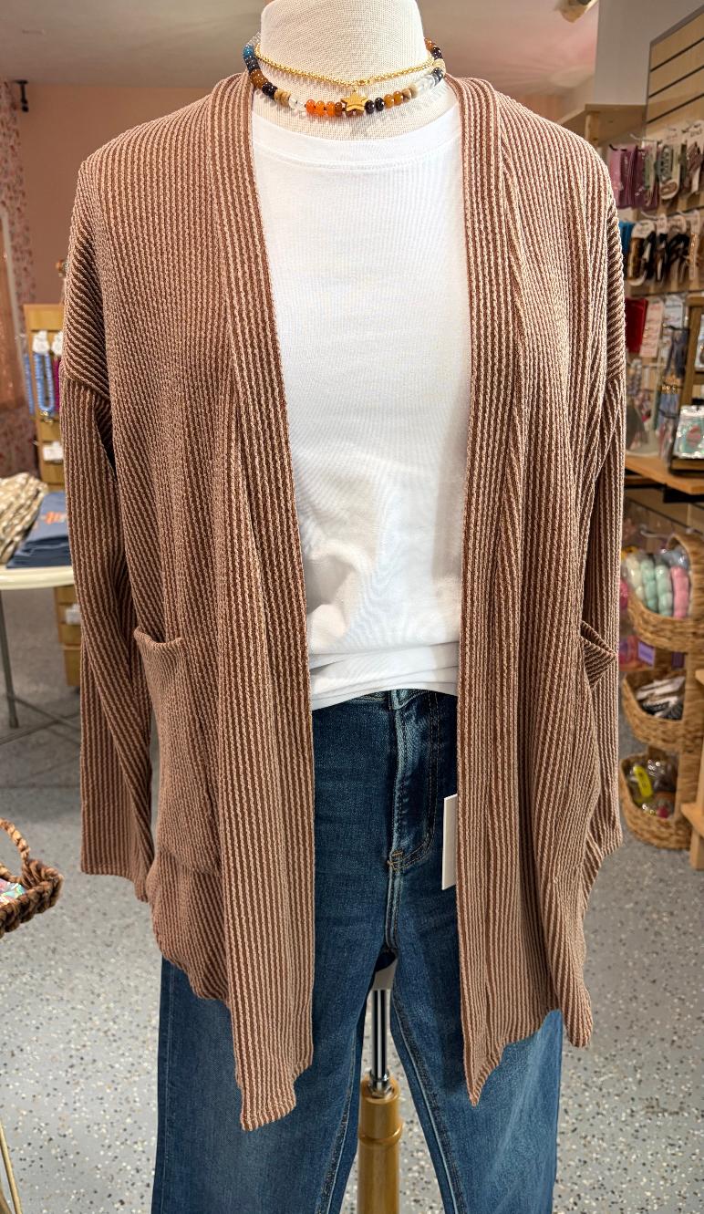 Ribbed Knit Long Sleeve Cardigan