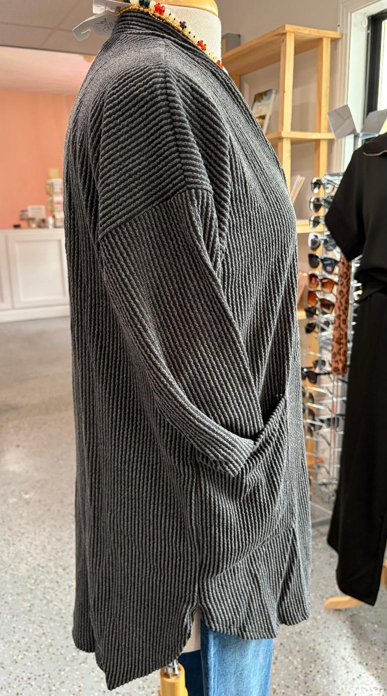 Ribbed Knit Long Sleeve Cardigan