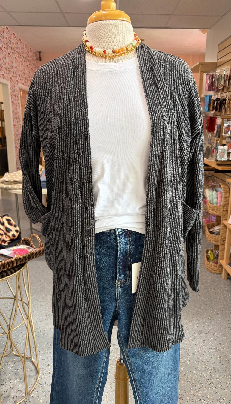 Ribbed Knit Long Sleeve Cardigan