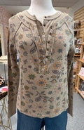 Floral Printed Henley Longsleeve Top {Mocha}