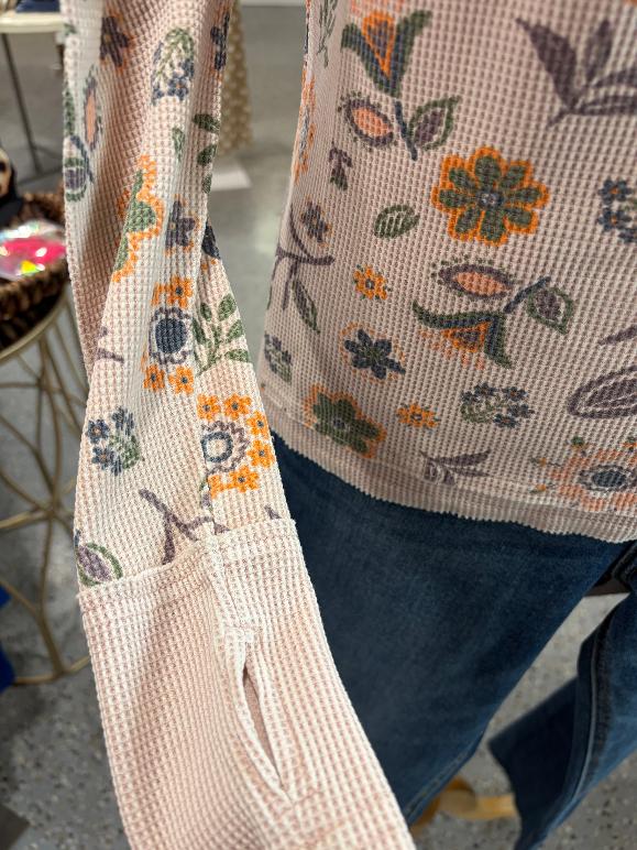 Floral Printed Henley Longsleeve Top {Blush}