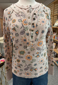 Floral Printed Henley Longsleeve Top {Blush}