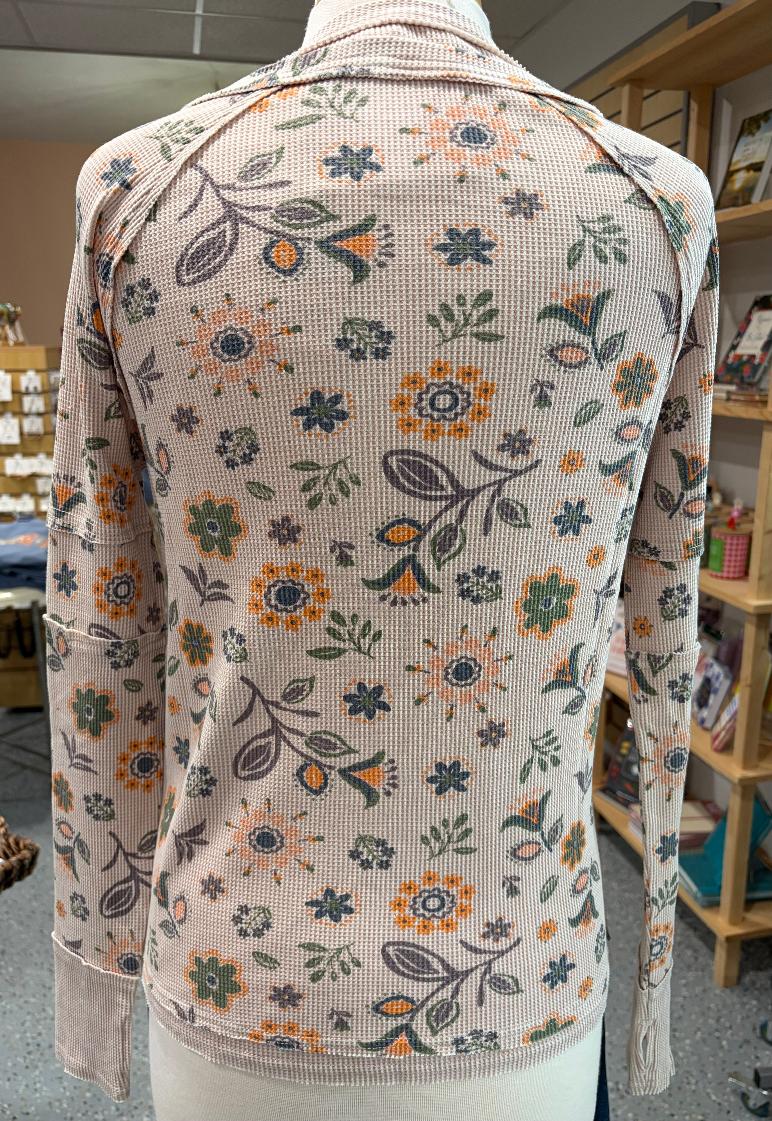 Floral Printed Henley Longsleeve Top {Blush}