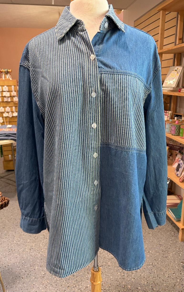 Mineral Washed Denim Button Down Shirt