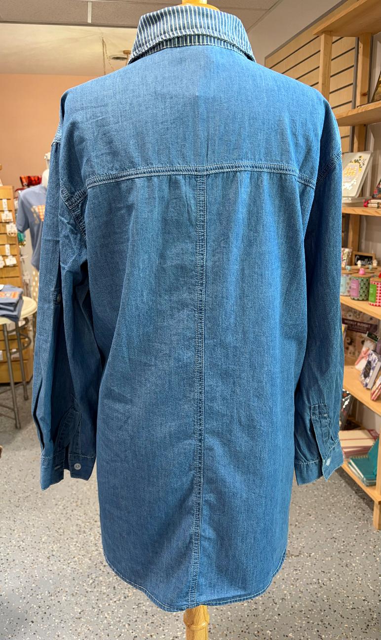 Mineral Washed Denim Button Down Shirt