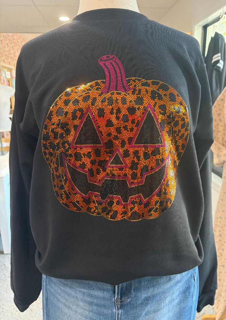 Sparkle Spangle Leopard Pumpkin Graphic Sweatshirt